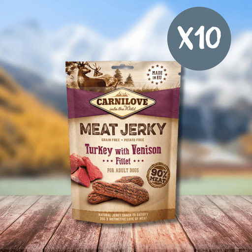 Carnilove Jerky Turkey with Venison Fillet Treats - Box of 10 - Natural Treats For Dogs