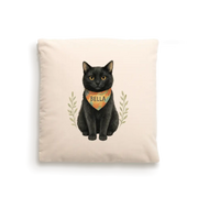 Black cat pillow with bandana design cushion cover made from fairtrade-certified cotton canvas