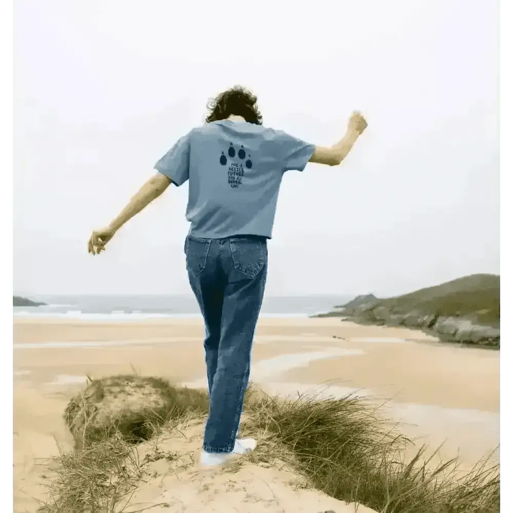 Certified organic cotton boxy tee with blue denim jeans