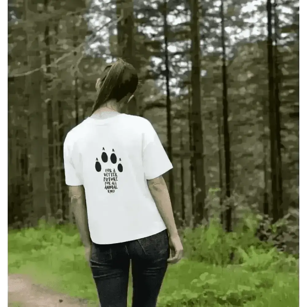 Certified Organic Cotton Boxy Tee with paw print and be a friend to all animal kind design