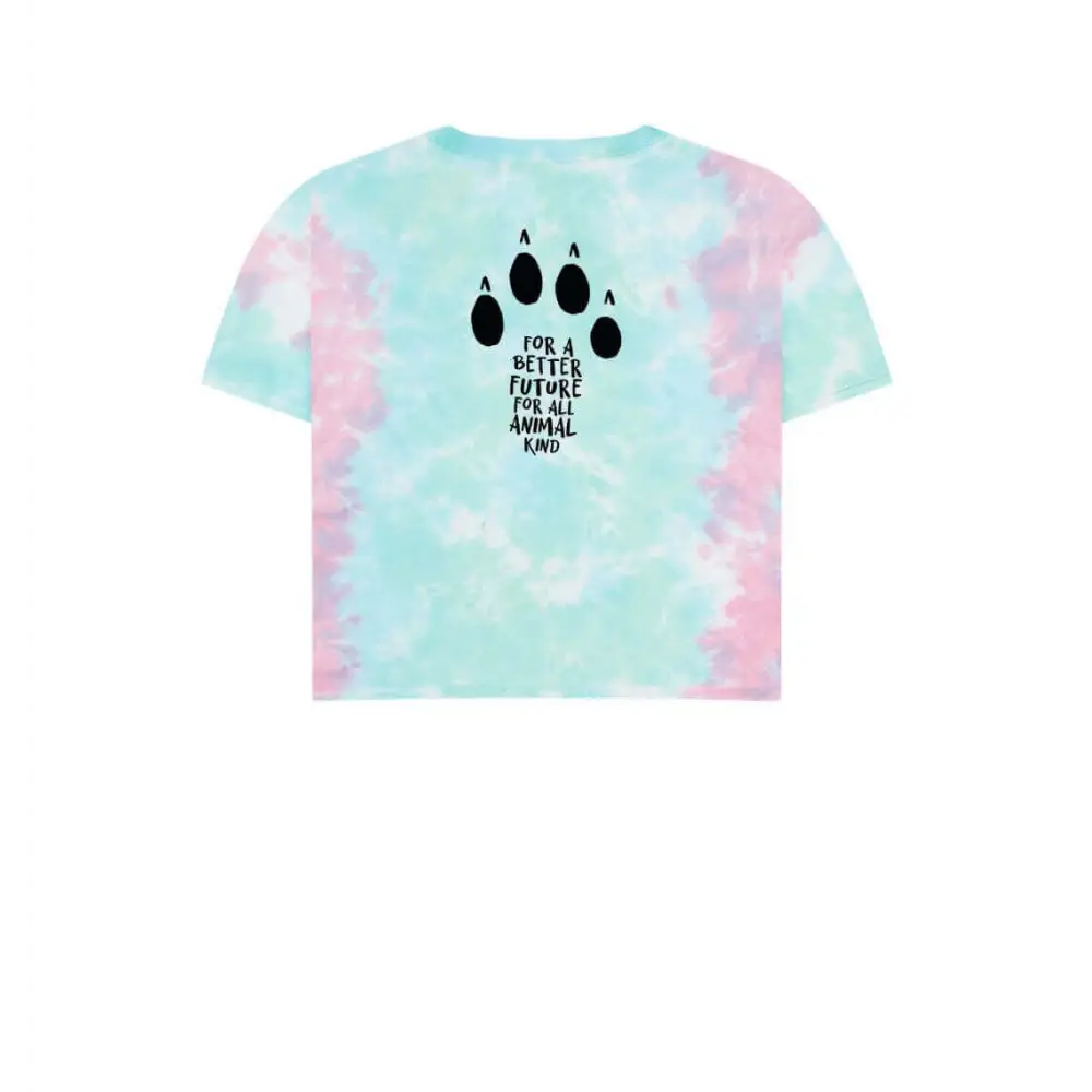 Certified Organic Cotton Boxy Tee with pastel tie-dye paw print design