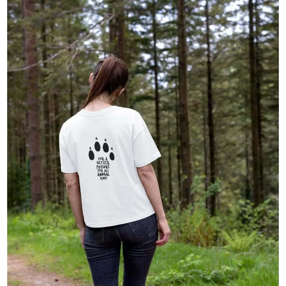 Certified Organic Cotton Boxy Tee with paw print and be a friend to all animal kind design