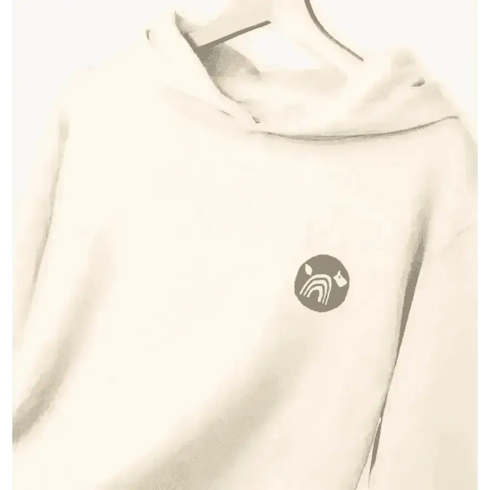Certified organic cotton Natural Cornish Pet Hoody with cream hoodie and teal rainbow chest design