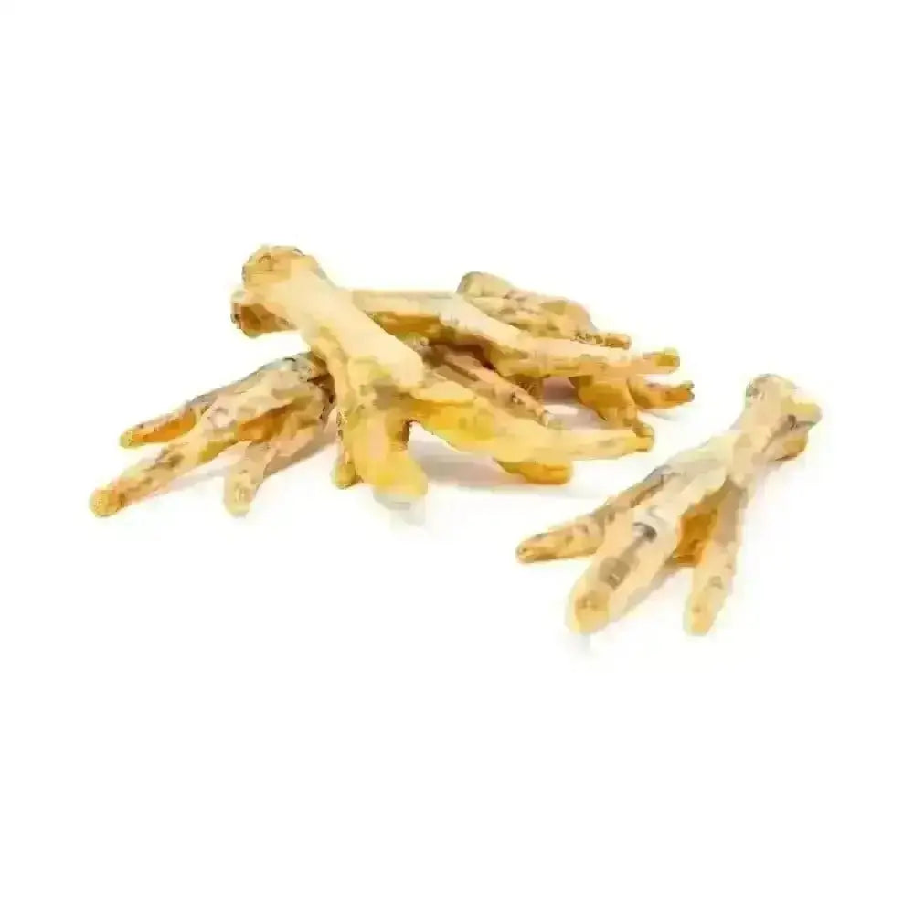 Golden chicken feet treats for dogs with crispy texture and natural flavor, perfect natural dog chew