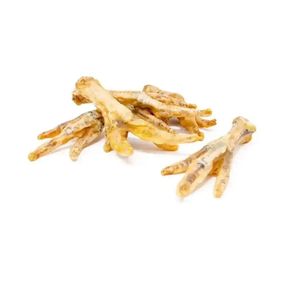 Golden chicken feet treats for dogs with crispy texture and natural flavor, perfect natural dog chew
