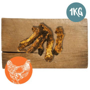 1kg Pets Larder Chicken Necks on wooden board for dogs chewing experience