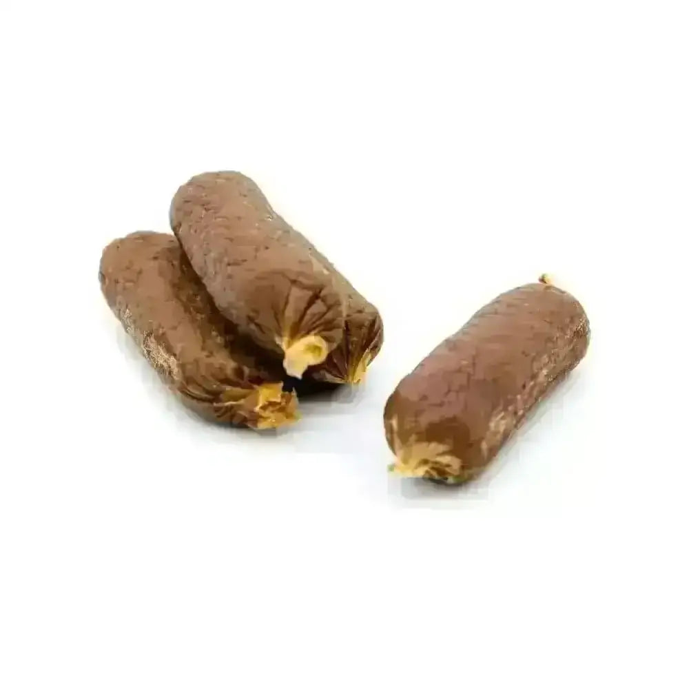 Air dried chicken sausage with chocolate-covered caramel bar, supporting joint health