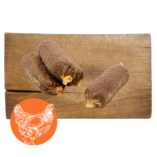 Chicken, Potato & Turmeric Sausage natural dog treats from The Pets Larder Natural Pet Shop.