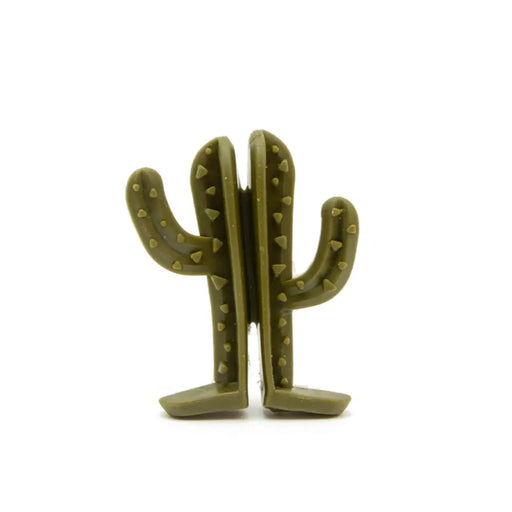 Green cactus-shaped dog chew on a white background