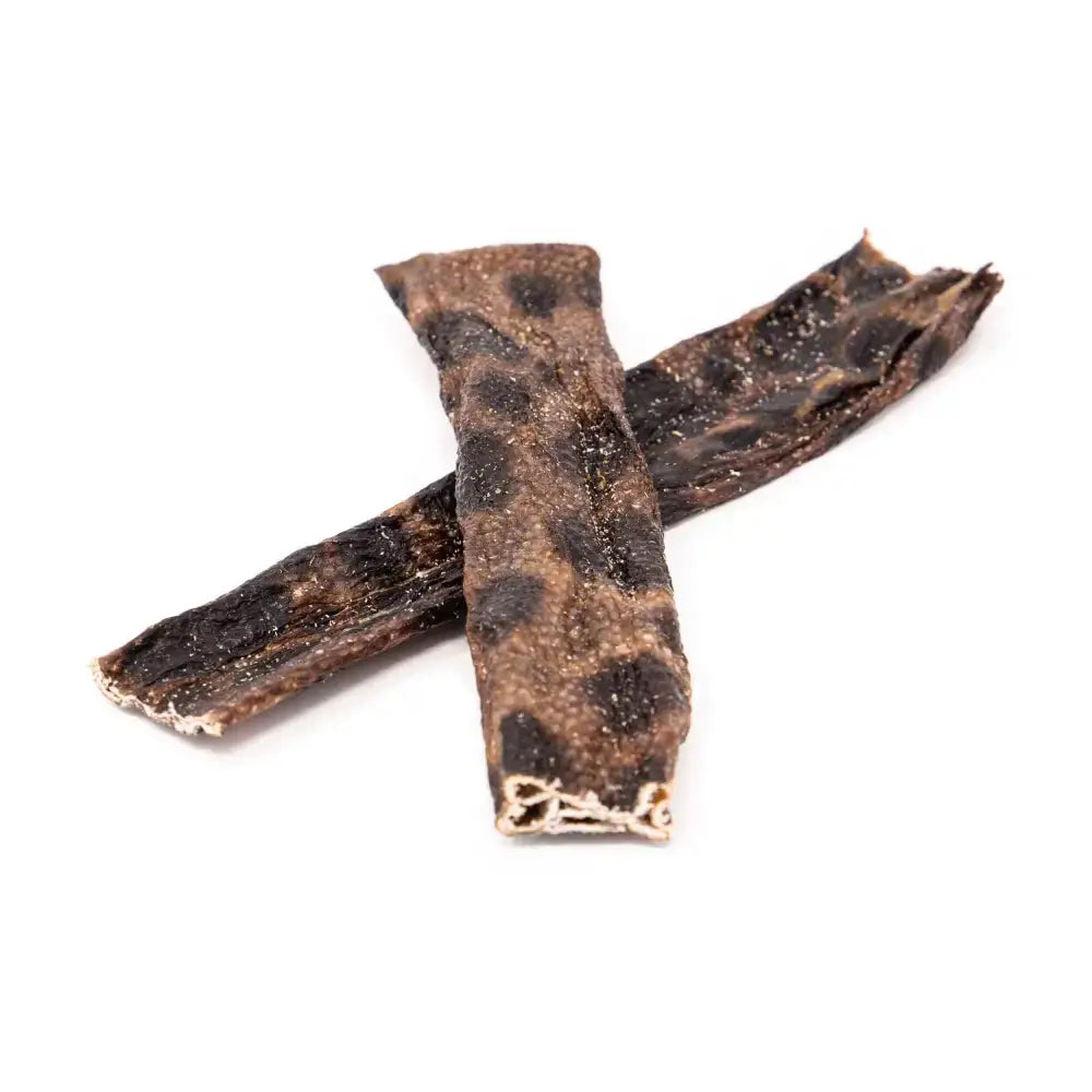 Dark brown leather jerky sticks as free gift with natural cat food orders over £10