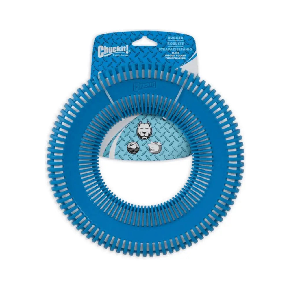 Chuckit! Rugged Flyer blue rubber dog toy with ridged texture