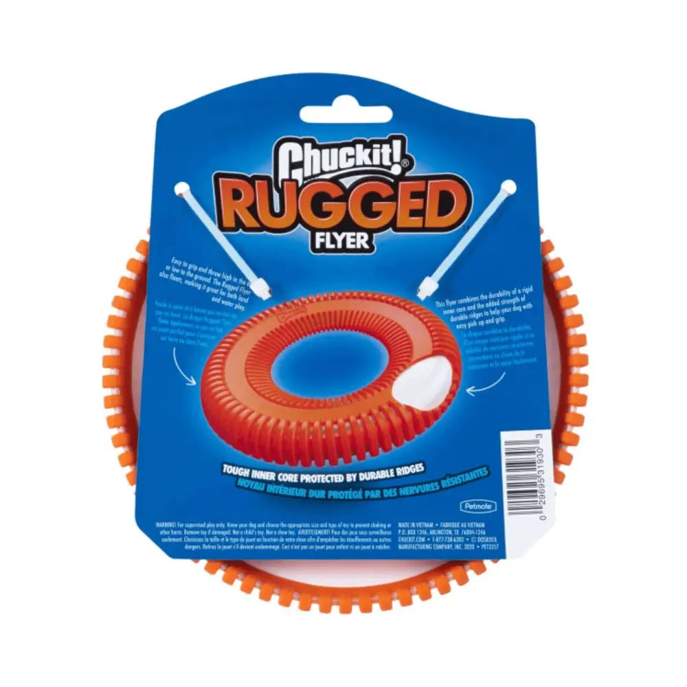 Chuckit! Rugged Flyer toy with orange white ring and rigid polypropylene core