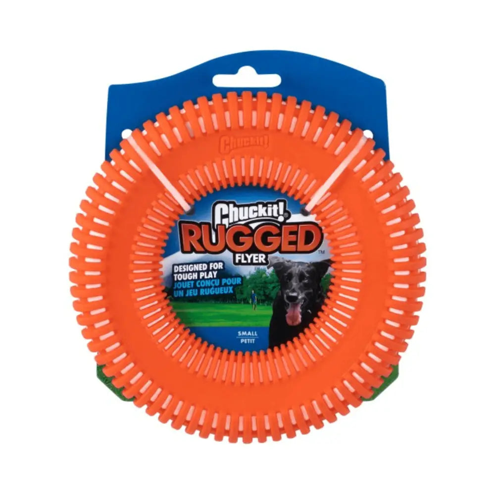 Chuckit! Rugged Flyer: orange frisbee with ridged edges and rigid polypropylene core