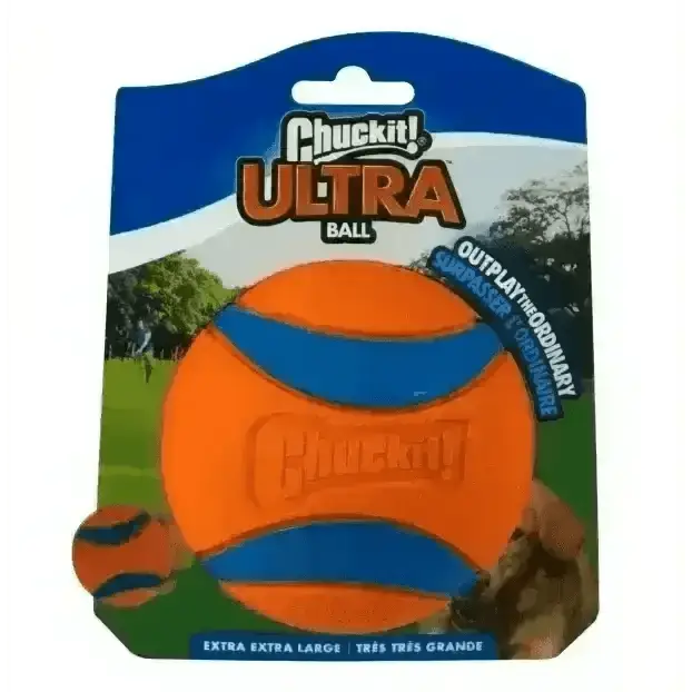 Chuckit Ultra Ball for dogs in extra-thick natural rubber, orange and blue