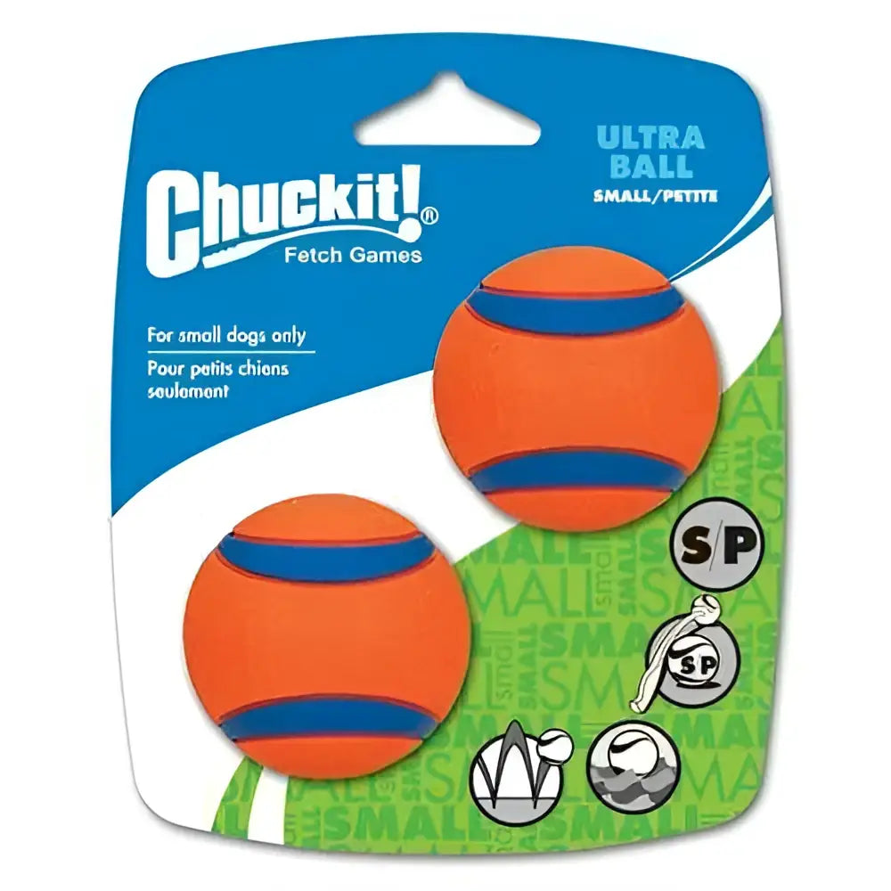 Chuckit! Ultra Ball Small 2 Pack in orange and blue for small dogs with extra-thick natural rubber