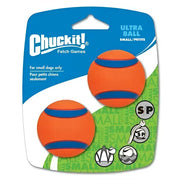 Chuckit! Ultra Ball Small 2 Pack in orange and blue for small dogs with extra-thick natural rubber