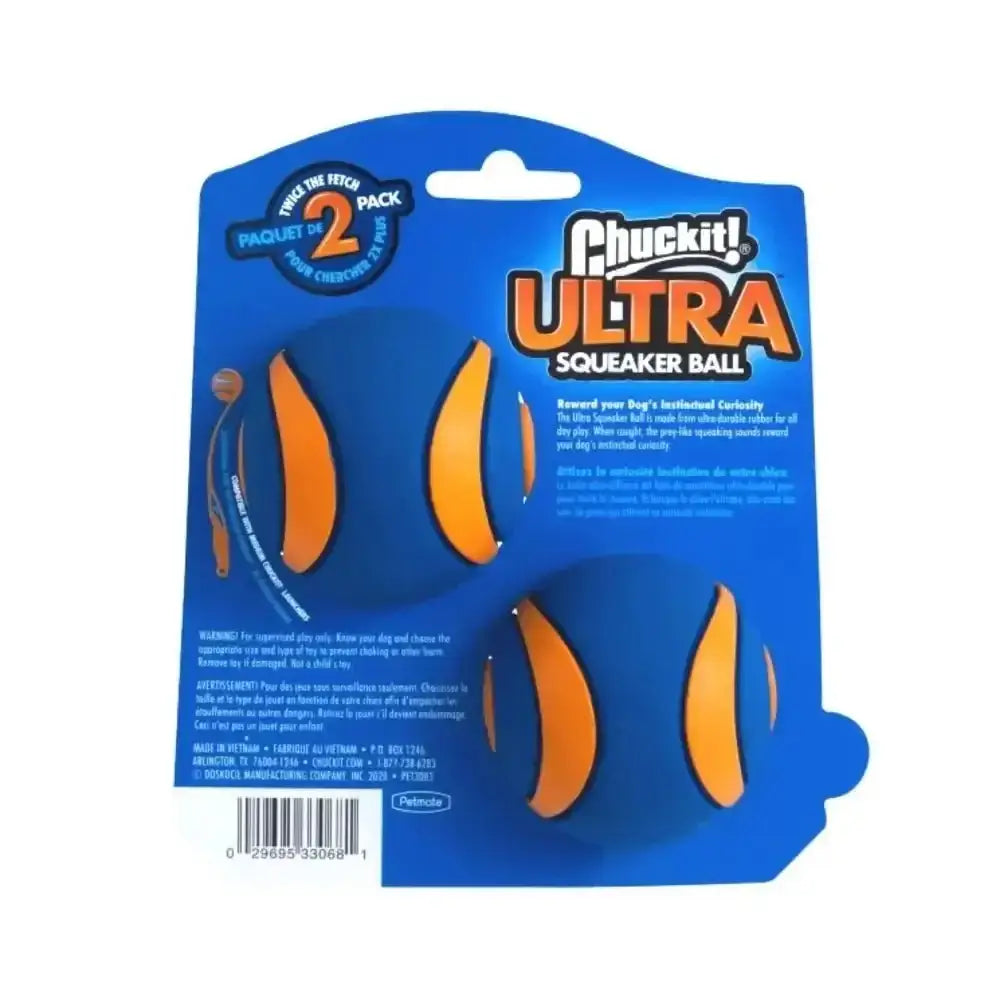 Chuckit! Ultra Squeaker orange black ball with secure grip textured surface