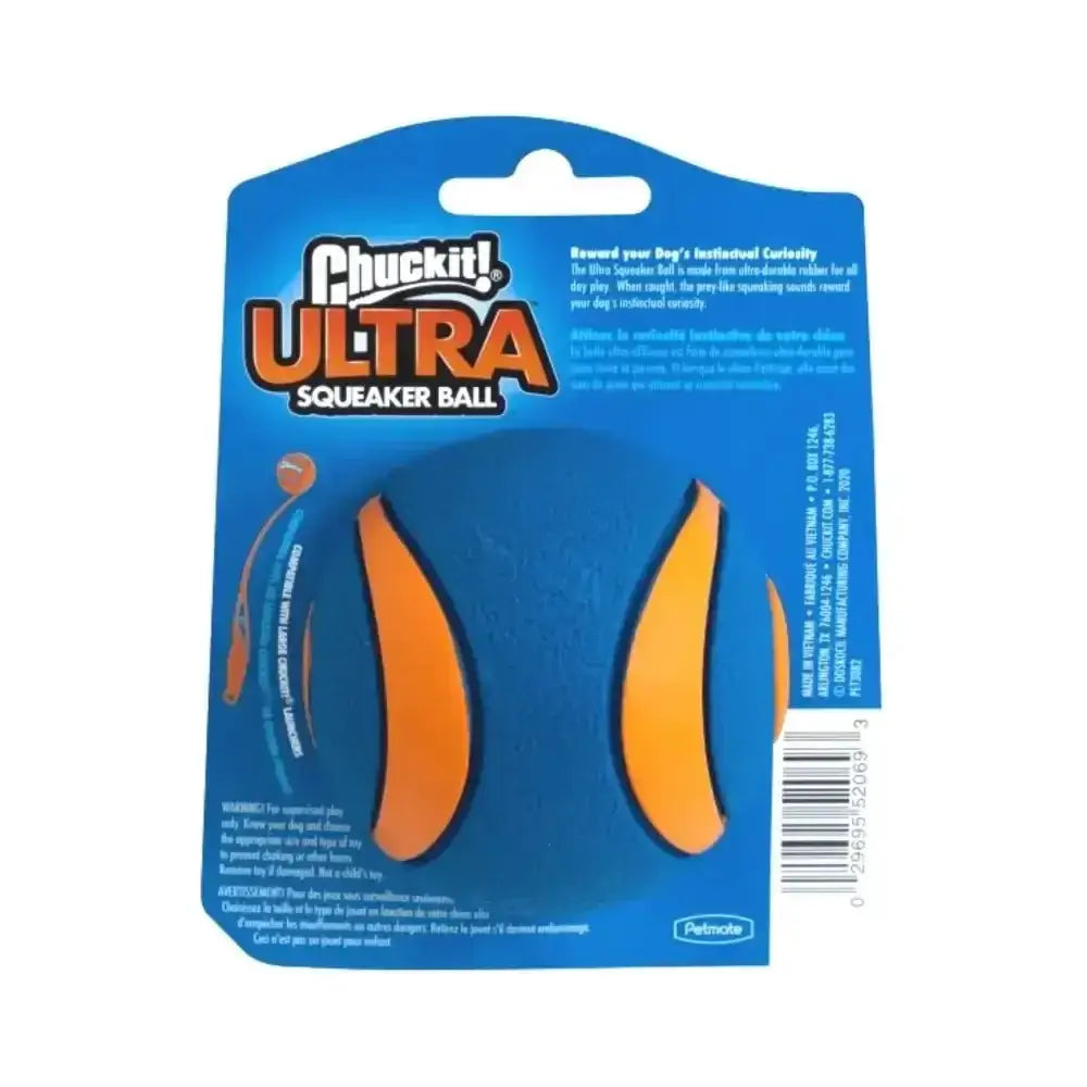 Chuckit! Ultra Squeaker Ball in orange black with secure grip
