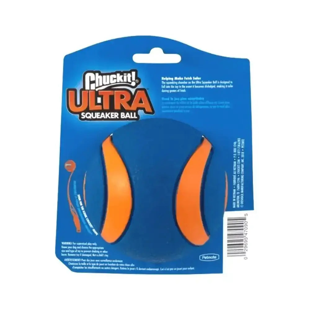 Chuckit! Ultra Squeaker Ball in orange and black with secure grip