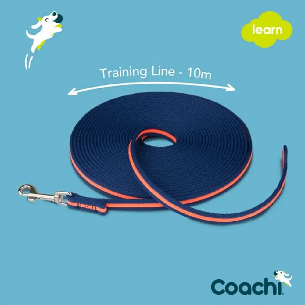 Coachi training line: 10m navy blue and orange leash with metal hook