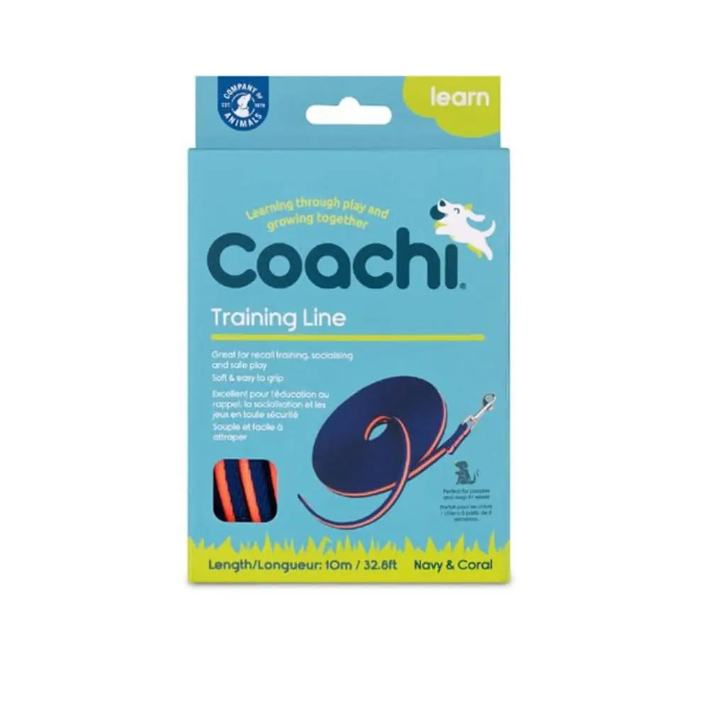 Coachi Training Line in navy and coral stripes, durable nylon leash