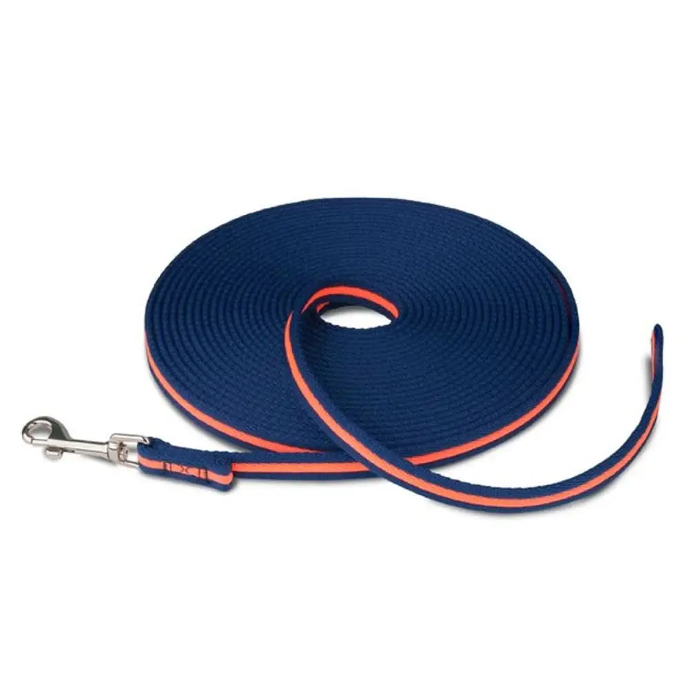 CoA Coachi training line: navy blue and orange 10-foot dog leash with silver hardware