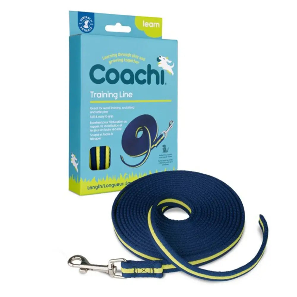 Coachi Training Line in navy blue with yellow accents and reflective nylon