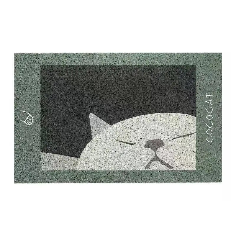 Cococat Coil Cat Litter Mat: White Cat Doormat with Black Background