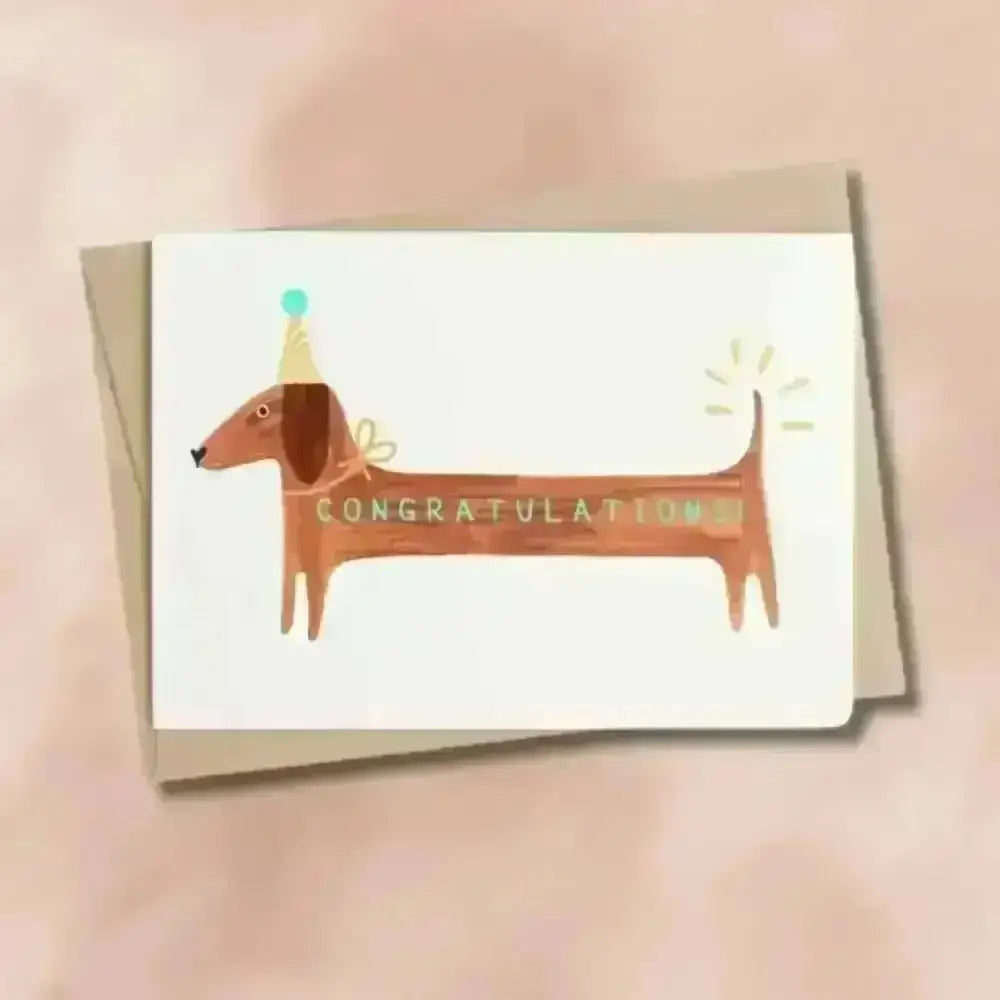 Party hat dachshund congratulations card for animal lovers