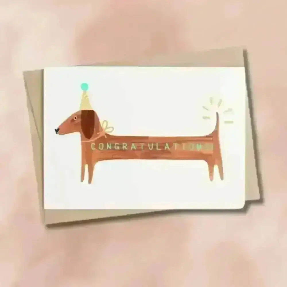 Party hat dachshund congratulations card for animal lovers