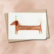 Party hat dachshund congratulations card for animal lovers