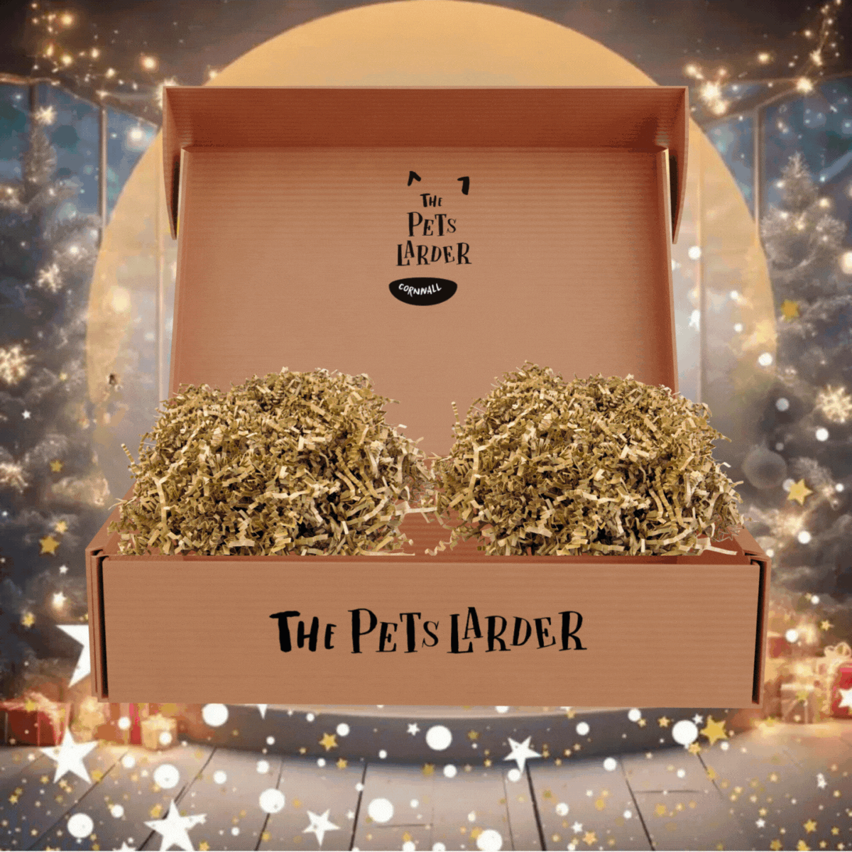 Cornish Dog Treats Bundle with festive pet food storage box
