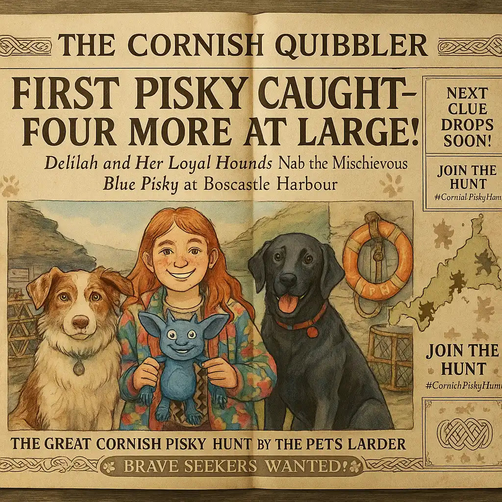 Cornish quibbler magazine cover featuring a girl with two dogs and stuffed toy.