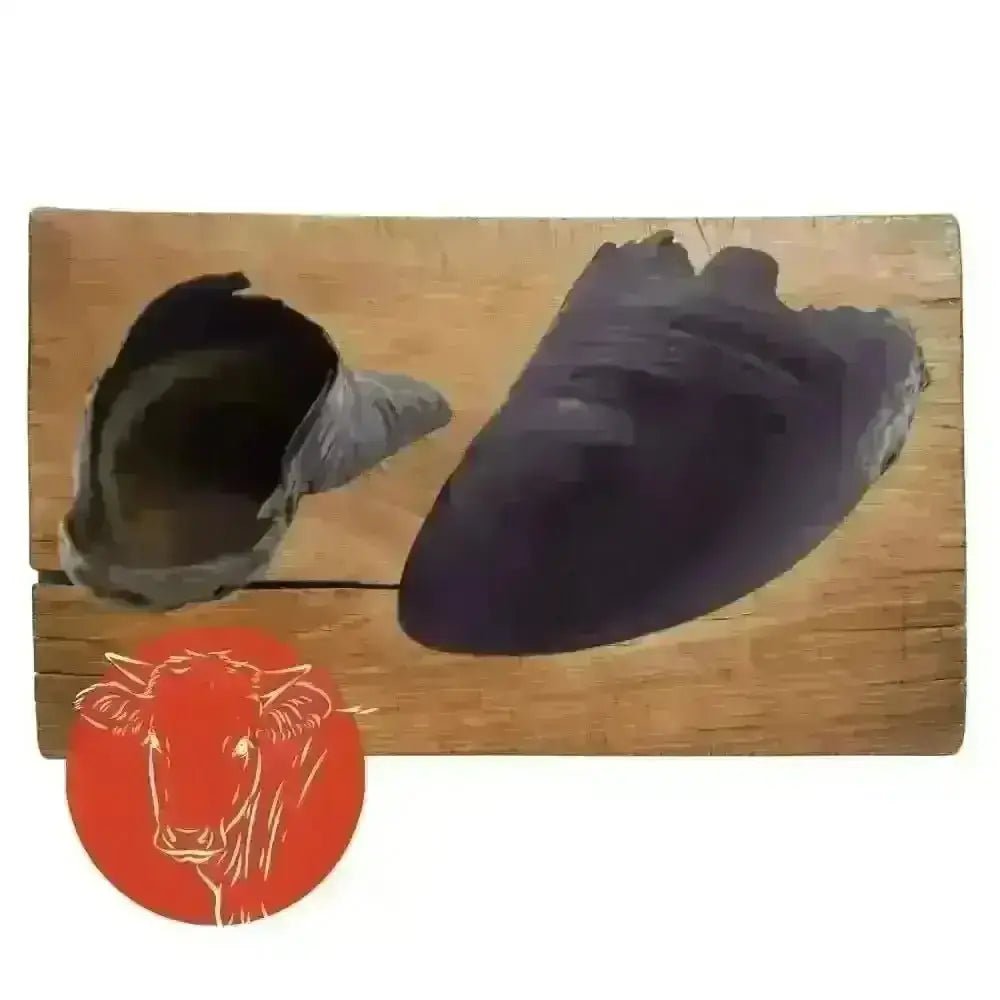 Charcoal mussel shells on wooden board with Pets Larder Cow Hooves for dogs