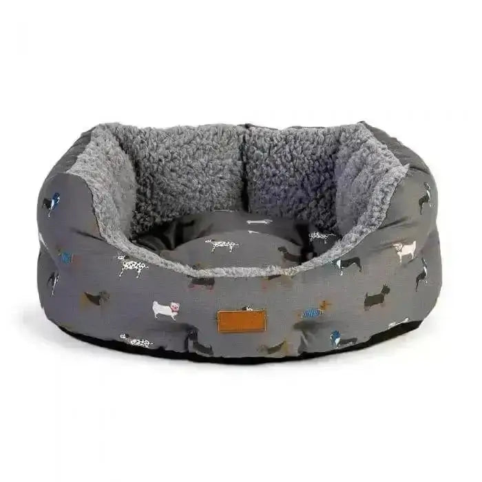 Deluxe Slumber Dog Bed: Danish Design FatFace Marching Dogs with Sherpa Lining