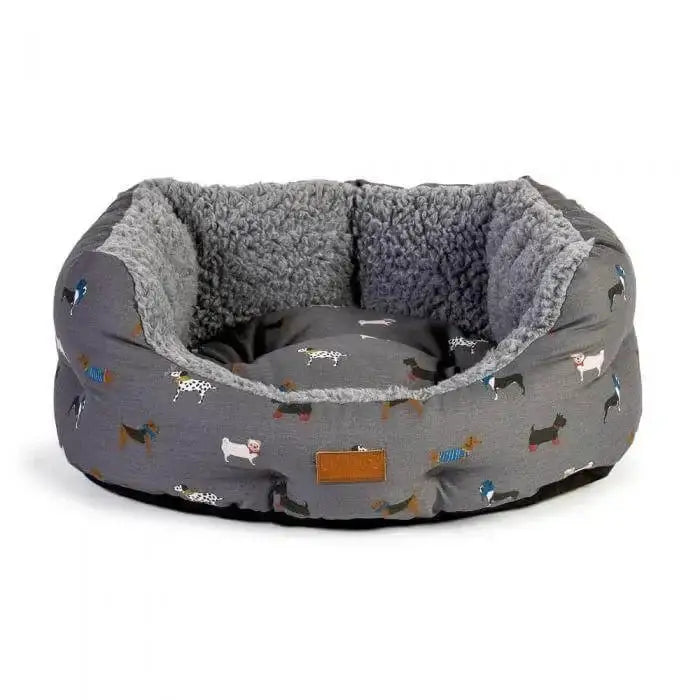 Deluxe Slumber Dog Bed: Danish Design FatFace Marching Dogs with Sherpa Lining