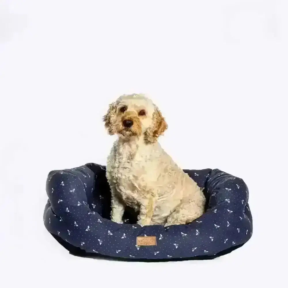 Navy Blue Danish Design FatFace Spotty Bees Deluxe Slumber Bed with White Floral Pattern