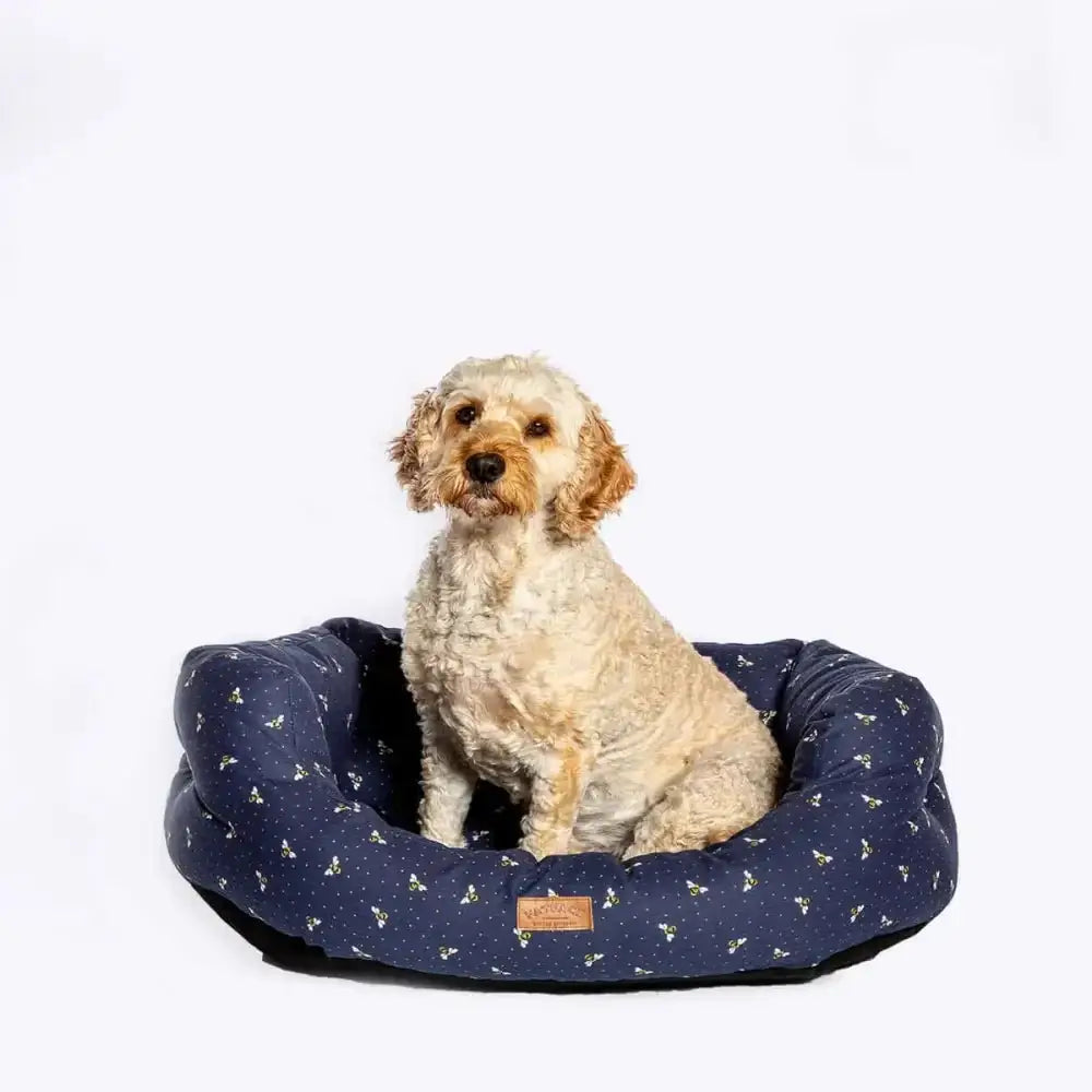 Navy Blue Danish Design FatFace Spotty Bees Deluxe Slumber Bed with White Floral Pattern