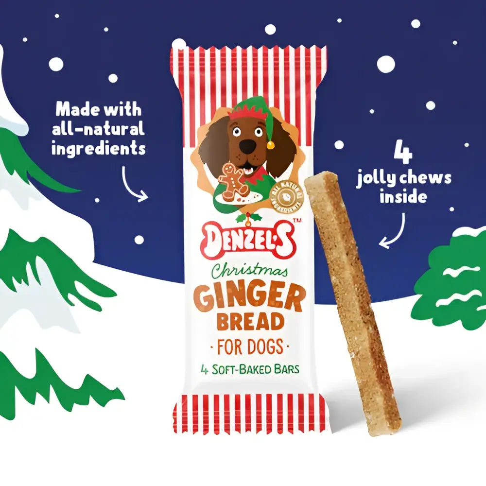 Denzels Gingerbread Sticks: 4 soft-baked dog bars with jolly chews