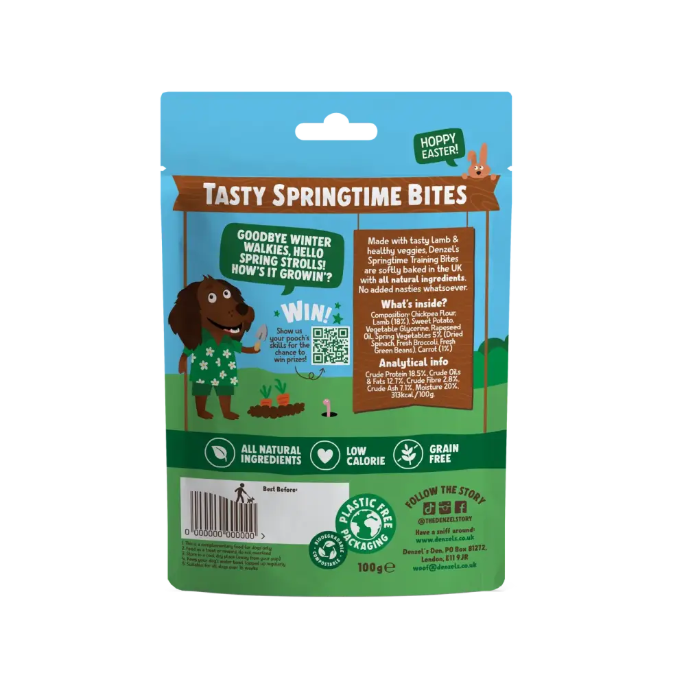 Denzel’s Springtime Bites for Dogs - Lamb & Veg 100g with natural ingredients