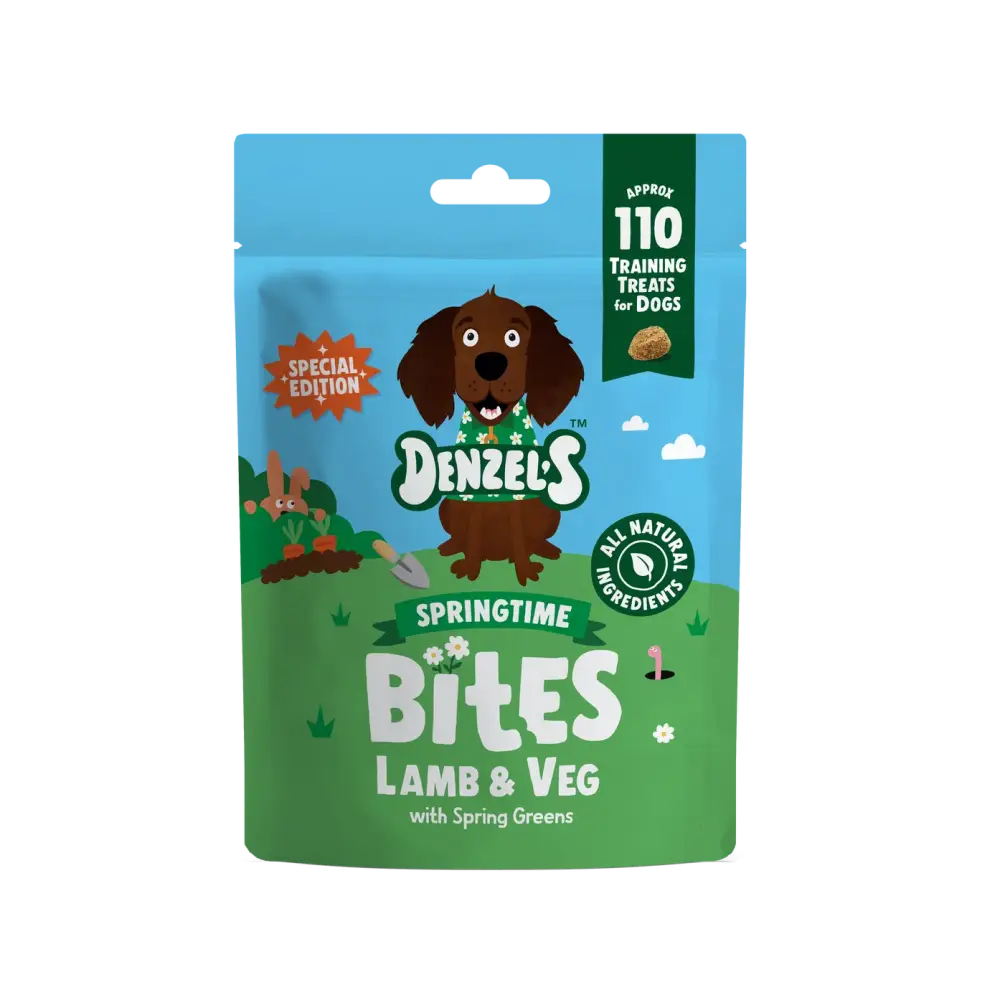 Denzel’s springtime bites lamb & veg dog treats with natural ingredients in resealable pouch