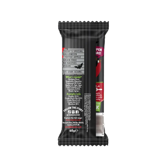Black Halloween-themed dog treats packaging on a white background