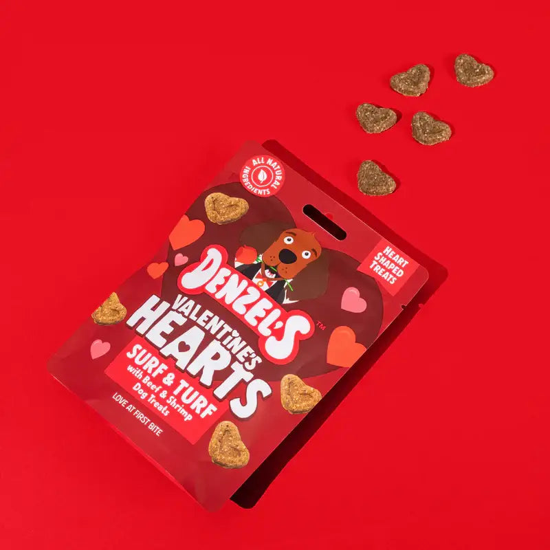 Denzels valentines hearts surf turf soft-baked love hearts dog treats 100g