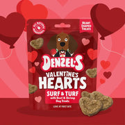Denzel’s Valentine’s Hearts Surf & Turf soft-baked love hearts dog treats, 100g red package