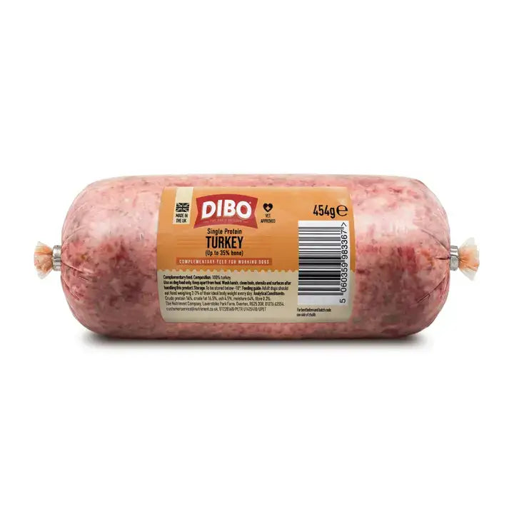 Dibo Single Protein Turkey (up to 35% Bone) Chubb 454g - Natural Raw Dog Food | Pet Shop