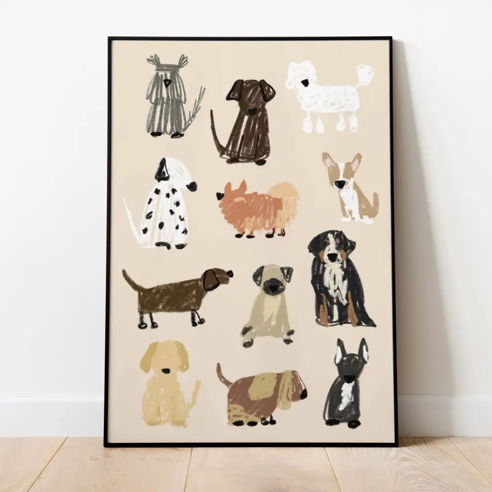 Beige Framed Dog Breeds Art Print by Natalie Cass
