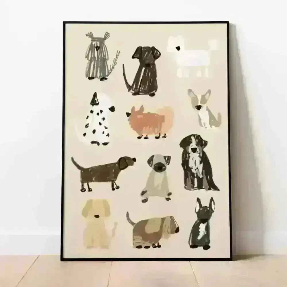 Beige Framed Dog Breeds Art Print by Natalie Cass