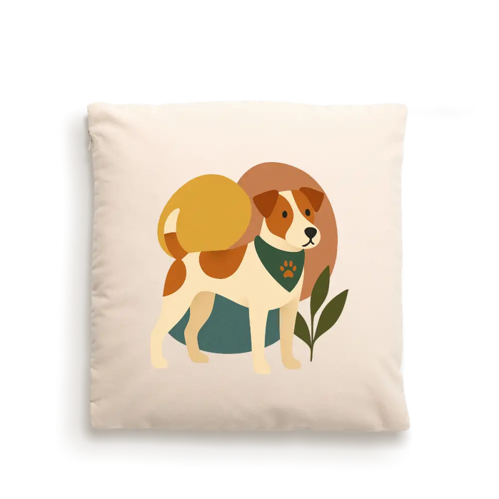 Cream-colored dog portrait cushion cover in fairtrade-certified cotton with concealed zip