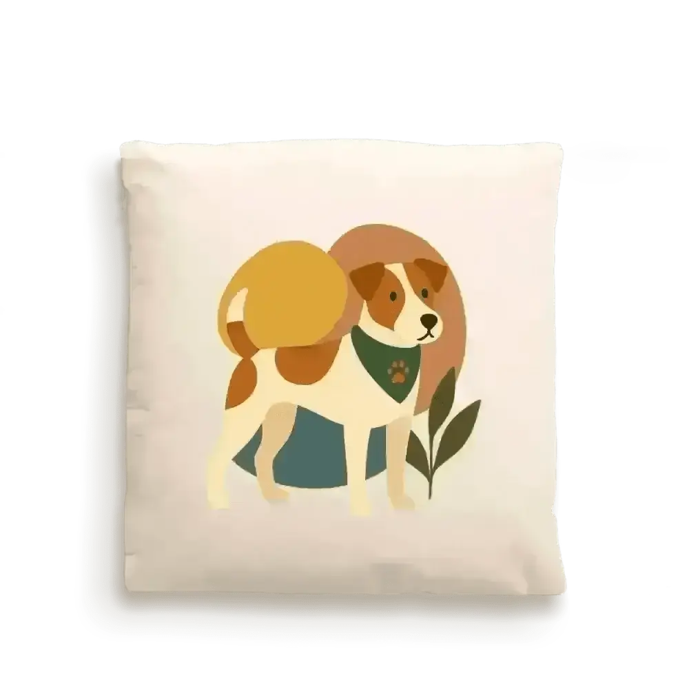 Cream-colored dog portrait cushion cover in fairtrade-certified cotton with concealed zip