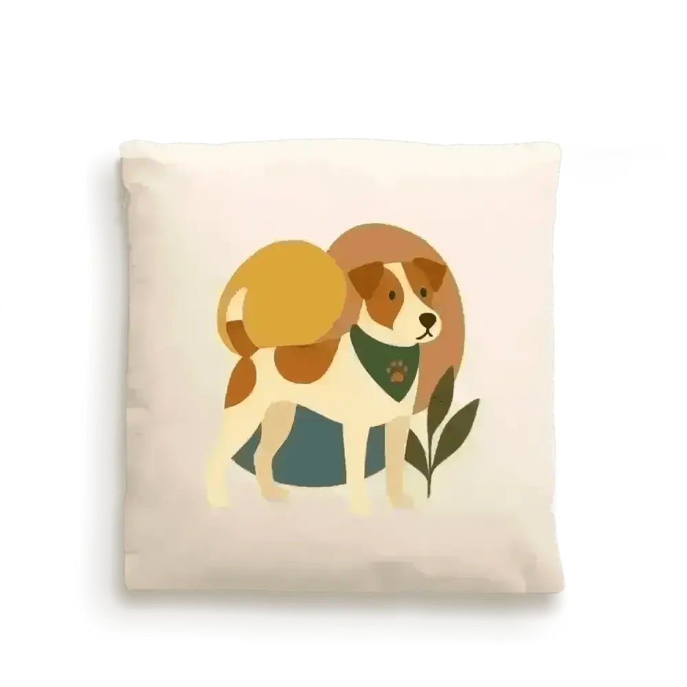 Cream-colored dog portrait cushion cover in fairtrade-certified cotton with concealed zip